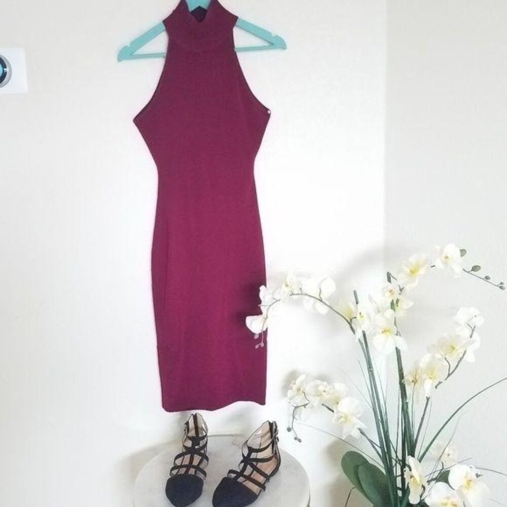 Windsor Burgundy Sleeveless Turtleneck Bodycon Midi Dress size Medium
